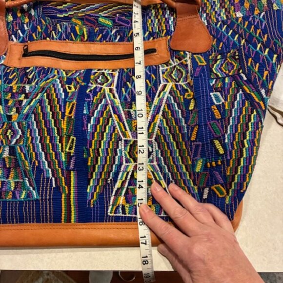 Weekender/Travel Carry On Guatemalan Huipil Colorful Fabric Leather Bag Luggage - Picture 12 of 12